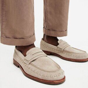 ALL SAINTS Men's Sammy Slip On Penny Loafers Size 11 44 Sand Suede NEW $299